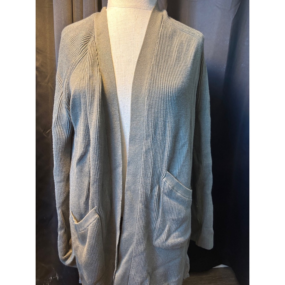 Lululemon Ribbed Knit Mixed Media Open Front Long Cardigan Sage Green Womens